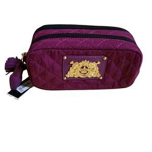 Juicy Couture Burgundy Wine Double Compartment Makeup Cosmetic Bag Nylon Leather